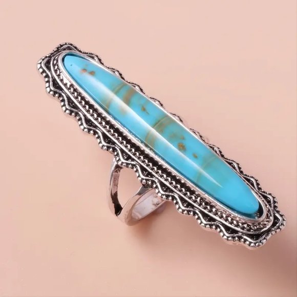 Antique Design Blue Long Ring Unique - Picture 4 of 4